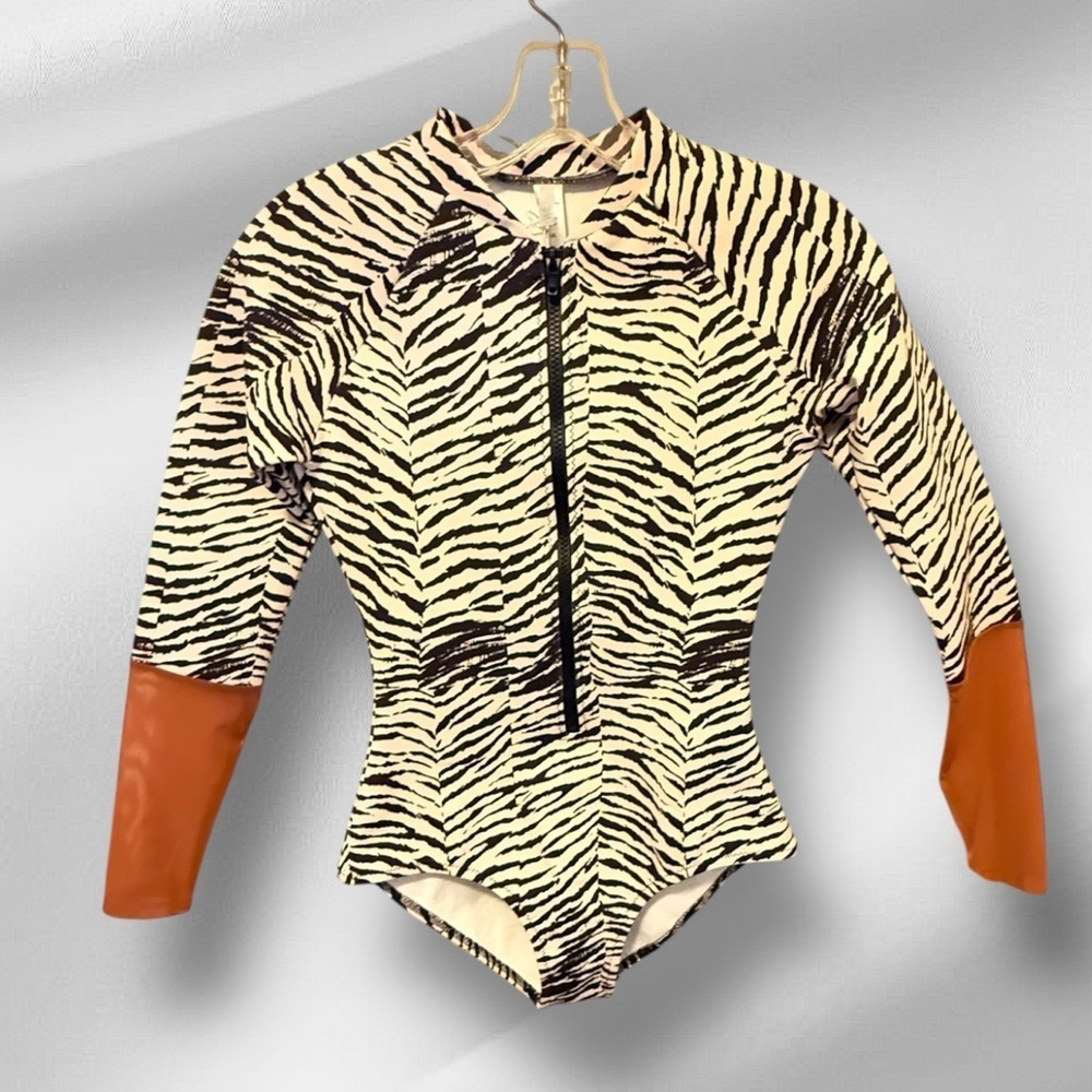 WET Zebra Stripe Long Sleeve Thick One Piece Bathing Suit nwt